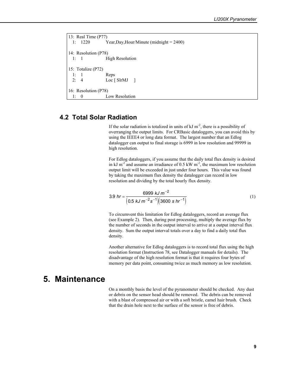 2 total solar radiation, Maintenance | Campbell Scientific LI200X-L LI-COR Silicon Pyranometer User Manual | Page 13 / 18