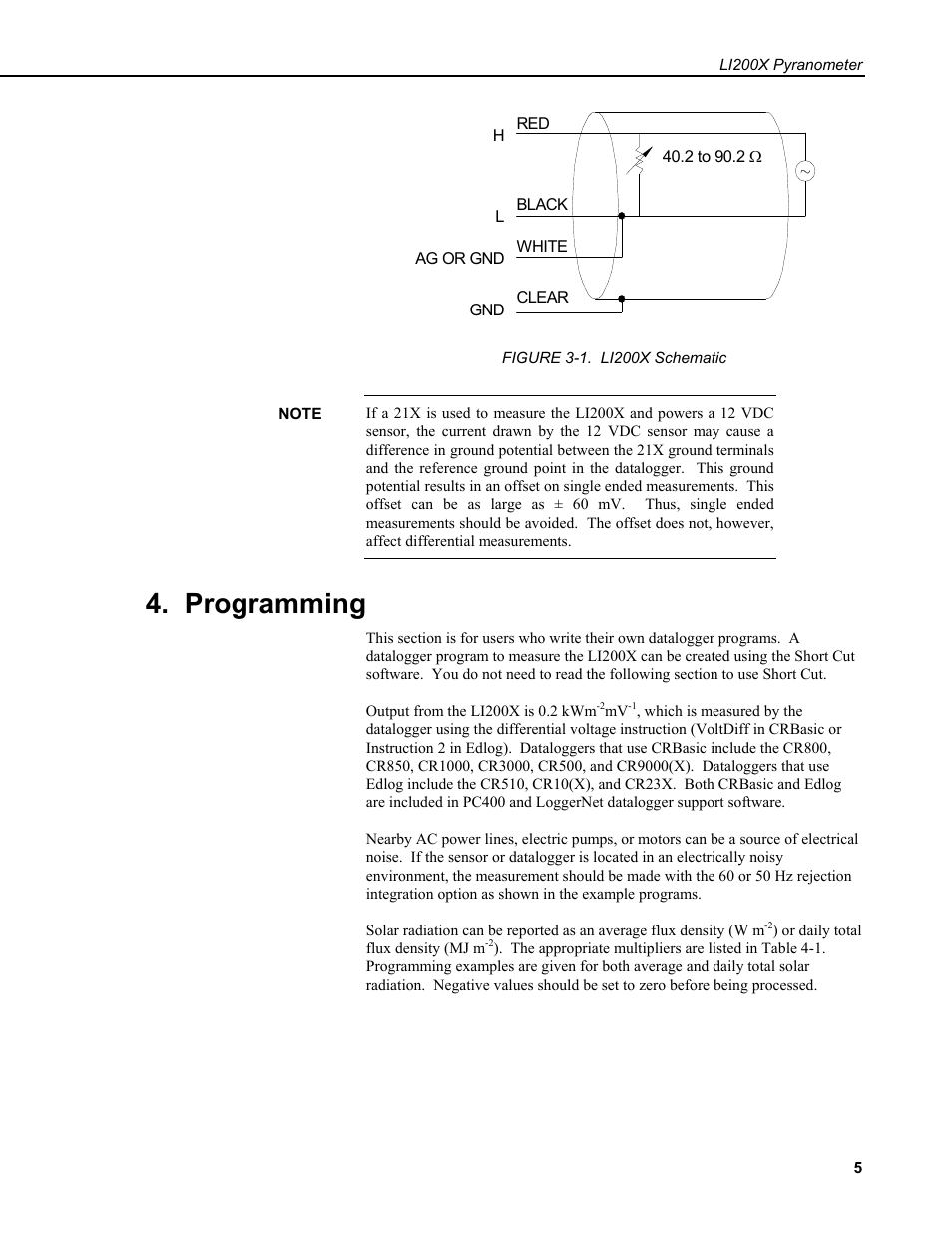 Programming | Campbell Scientific LI200X-L LI-COR Silicon Pyranometer User Manual | Page 9 / 18