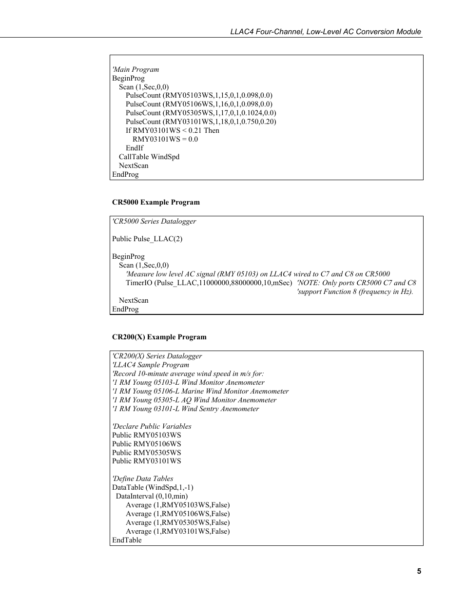 Campbell Scientific LLAC4 Four-channel, Low-Level AC Conversion Module User Manual | Page 11 / 14
