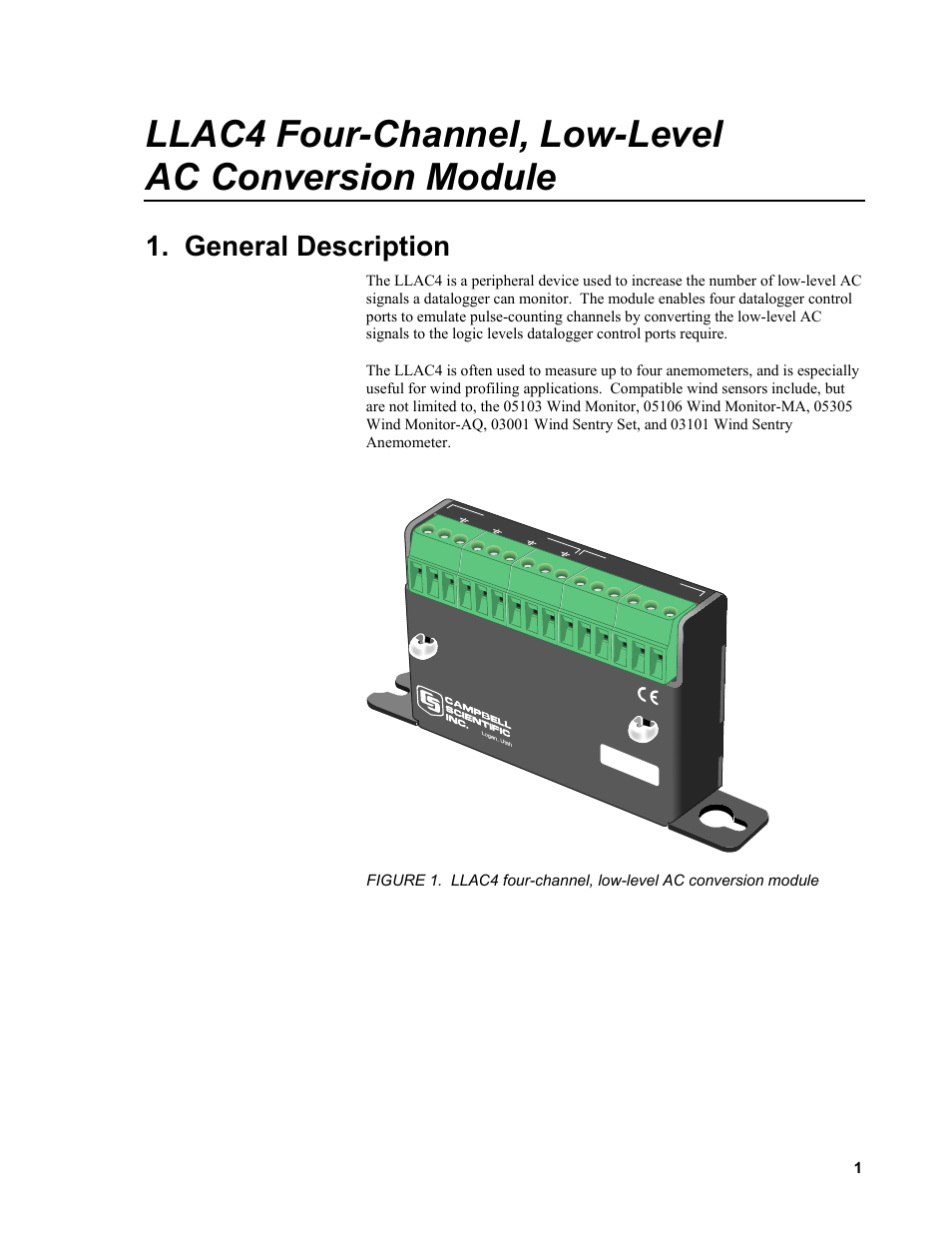 Llac4 four-channel, low-level ac conversion module, General description, Lla c4 | Campbell Scientific LLAC4 Four-channel, Low-Level AC Conversion Module User Manual | Page 7 / 14