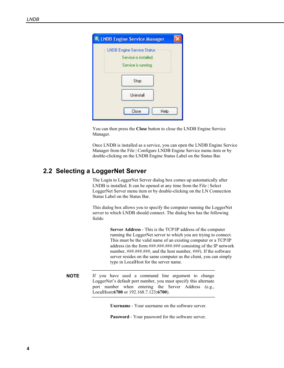 2 selecting a loggernet server | Campbell Scientific LNDB LoggerNet Database Software User Manual | Page 10 / 48
