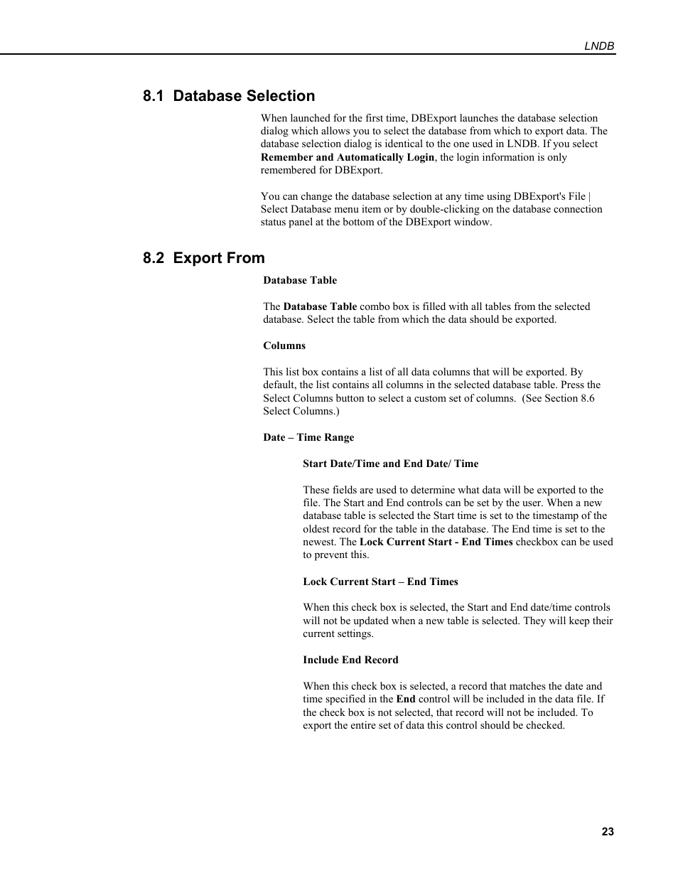 1 database selection, 2 export from | Campbell Scientific LNDB LoggerNet Database Software User Manual | Page 29 / 48