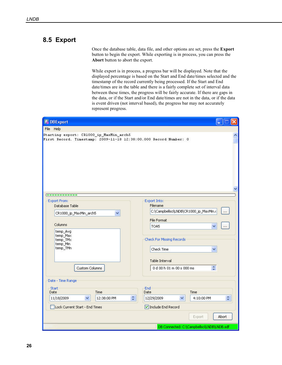 5 export | Campbell Scientific LNDB LoggerNet Database Software User Manual | Page 32 / 48