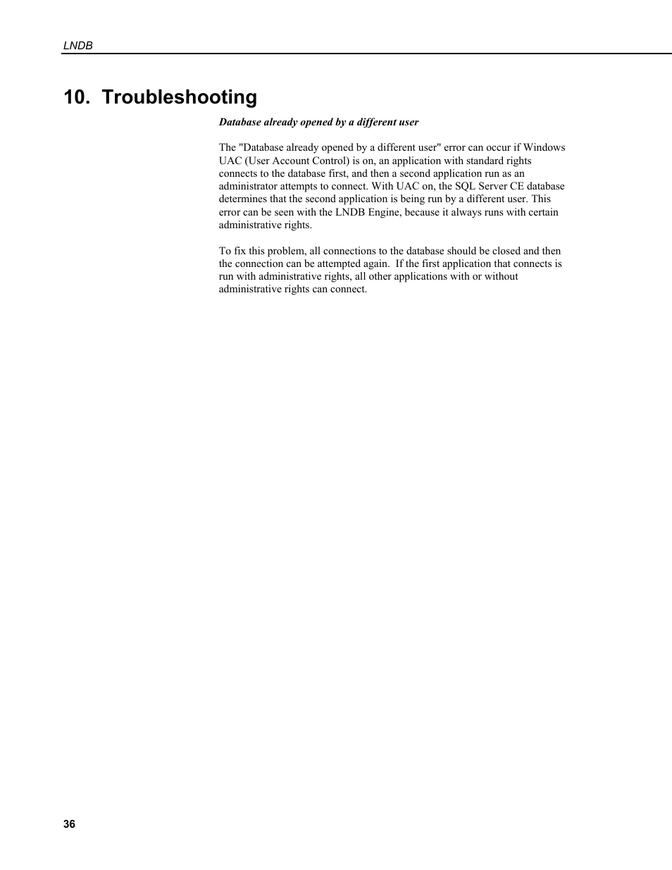 Troubleshooting | Campbell Scientific LNDB LoggerNet Database Software User Manual | Page 42 / 48