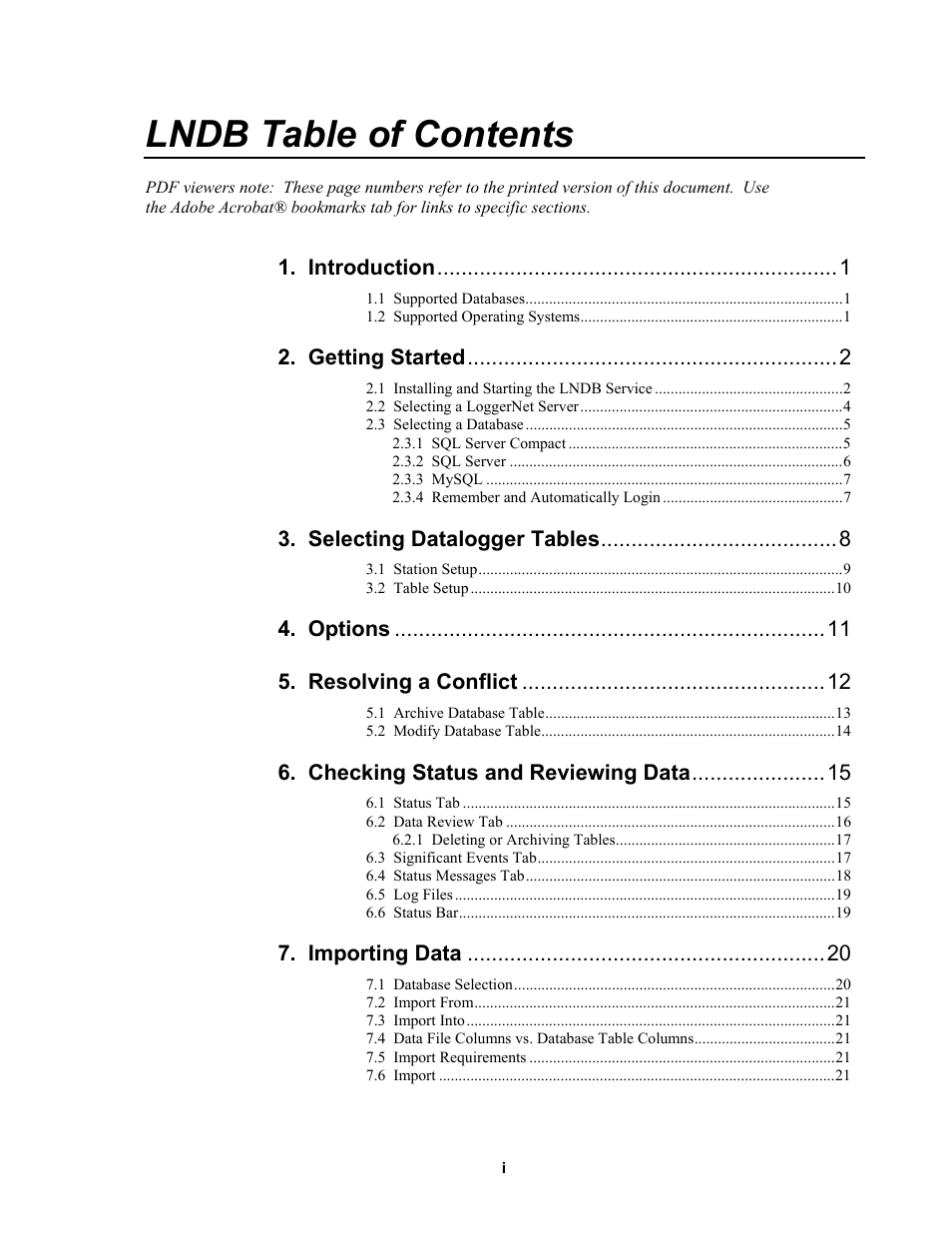 Campbell Scientific LNDB LoggerNet Database Software User Manual | Page 5 / 48