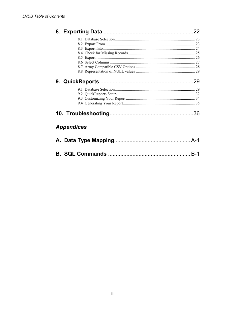 Exporting data, Quickreports | Campbell Scientific LNDB LoggerNet Database Software User Manual | Page 6 / 48