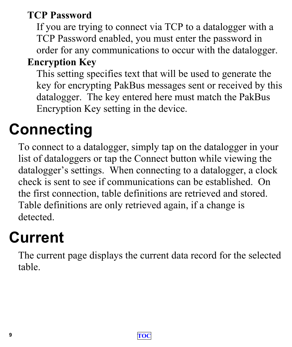 Connecting, Current | Campbell Scientific LoggerLink Mobile App for Android User Manual | Page 11 / 39