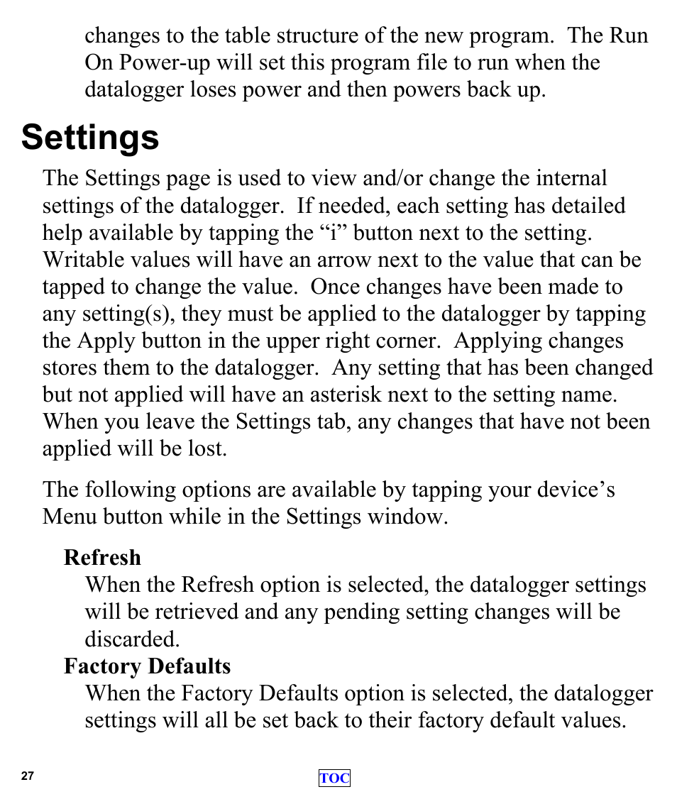 Settings | Campbell Scientific LoggerLink Mobile App for Android User Manual | Page 29 / 39