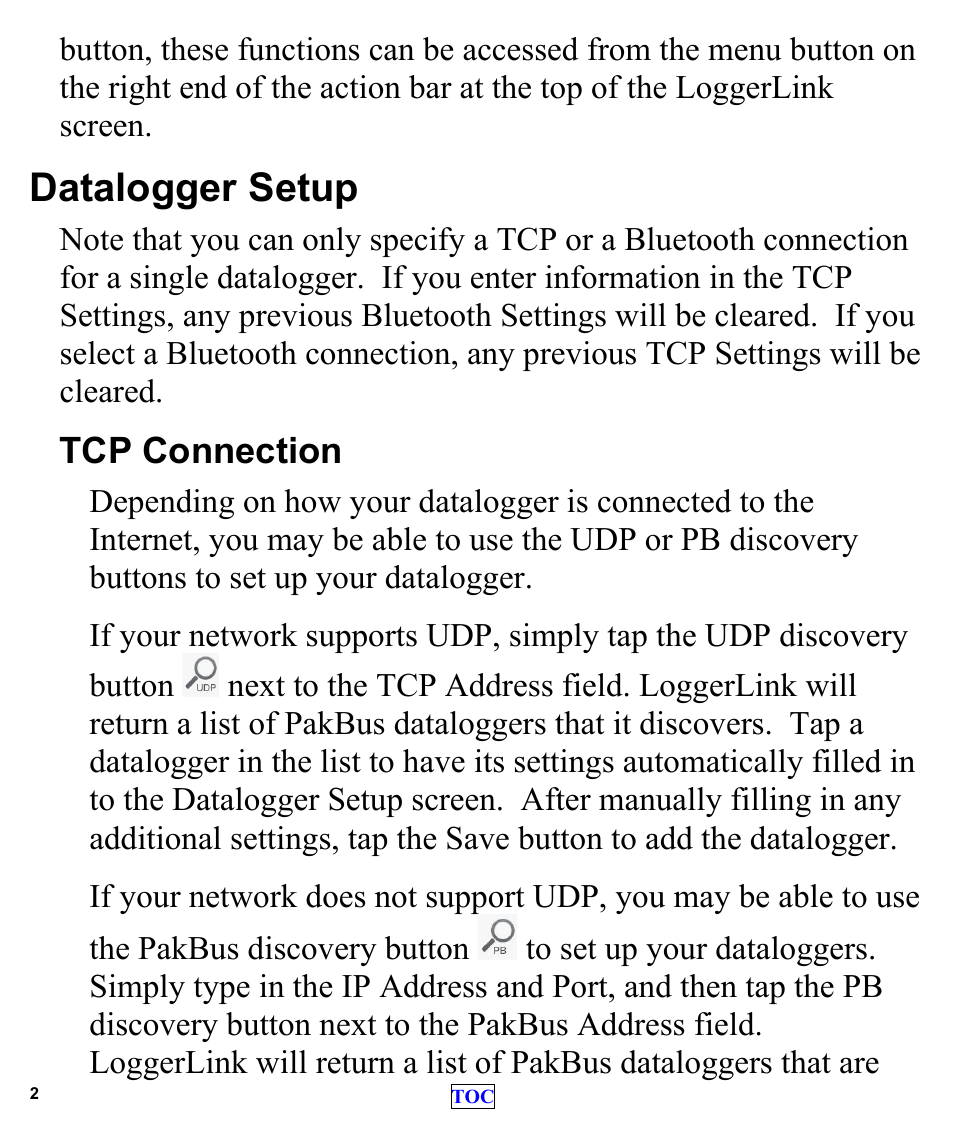 Datalogger setup, Tcp connection | Campbell Scientific LoggerLink Mobile App for Android User Manual | Page 4 / 39