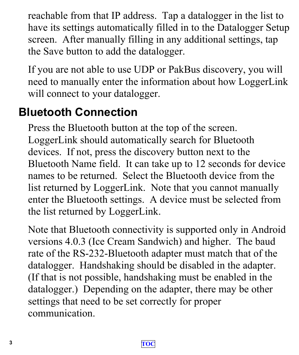 Bluetooth connection | Campbell Scientific LoggerLink Mobile App for Android User Manual | Page 5 / 39