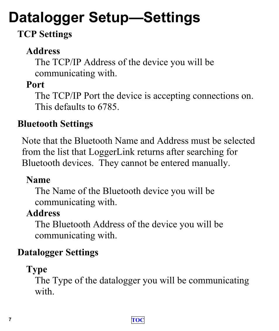 Datalogger setup—settings | Campbell Scientific LoggerLink Mobile App for Android User Manual | Page 9 / 39