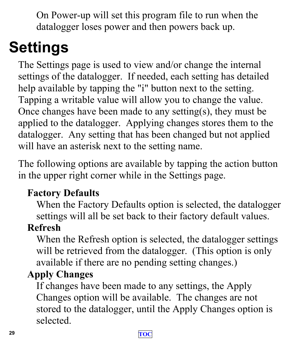 Settings | Campbell Scientific LoggerLink Mobile App for iOS User Manual | Page 31 / 42