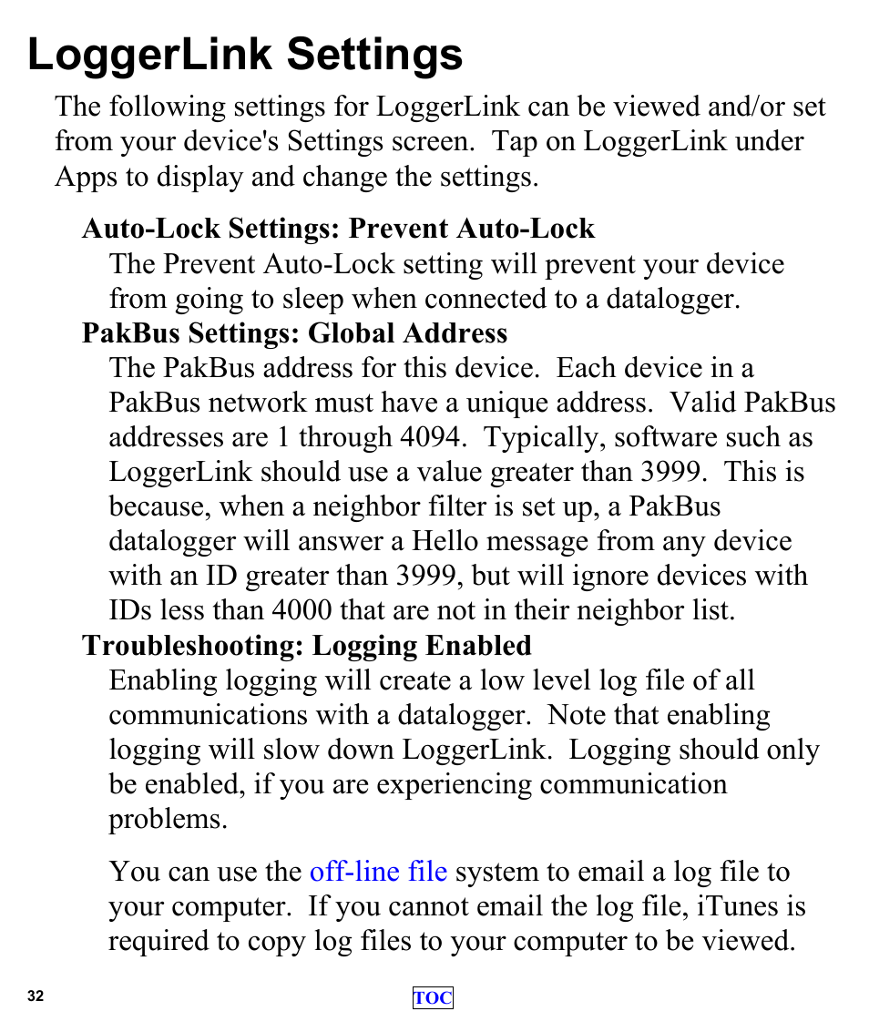 Loggerlink settings | Campbell Scientific LoggerLink Mobile App for iOS User Manual | Page 34 / 42