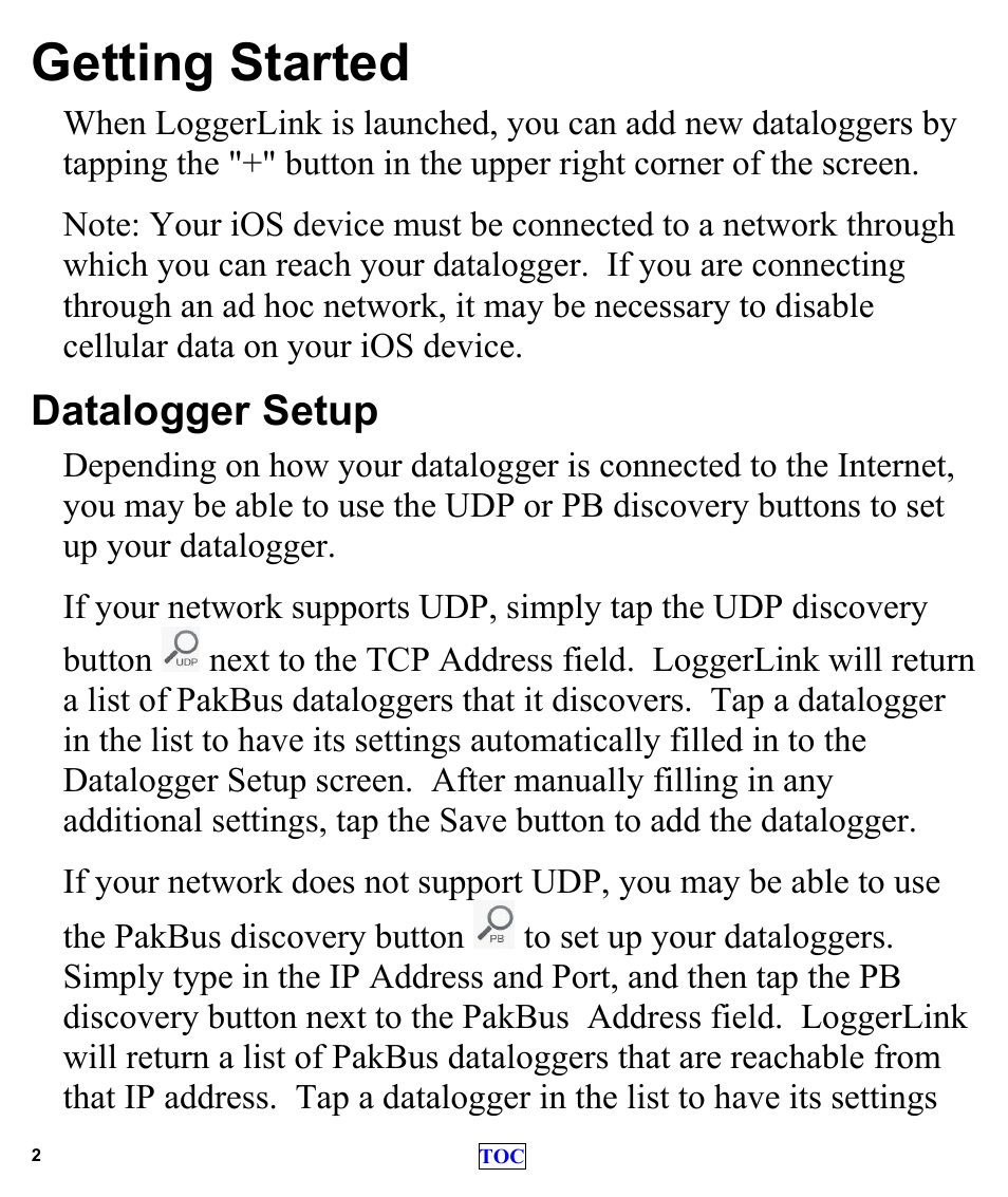 Getting started, Datalogger setup | Campbell Scientific LoggerLink Mobile App for iOS User Manual | Page 4 / 42