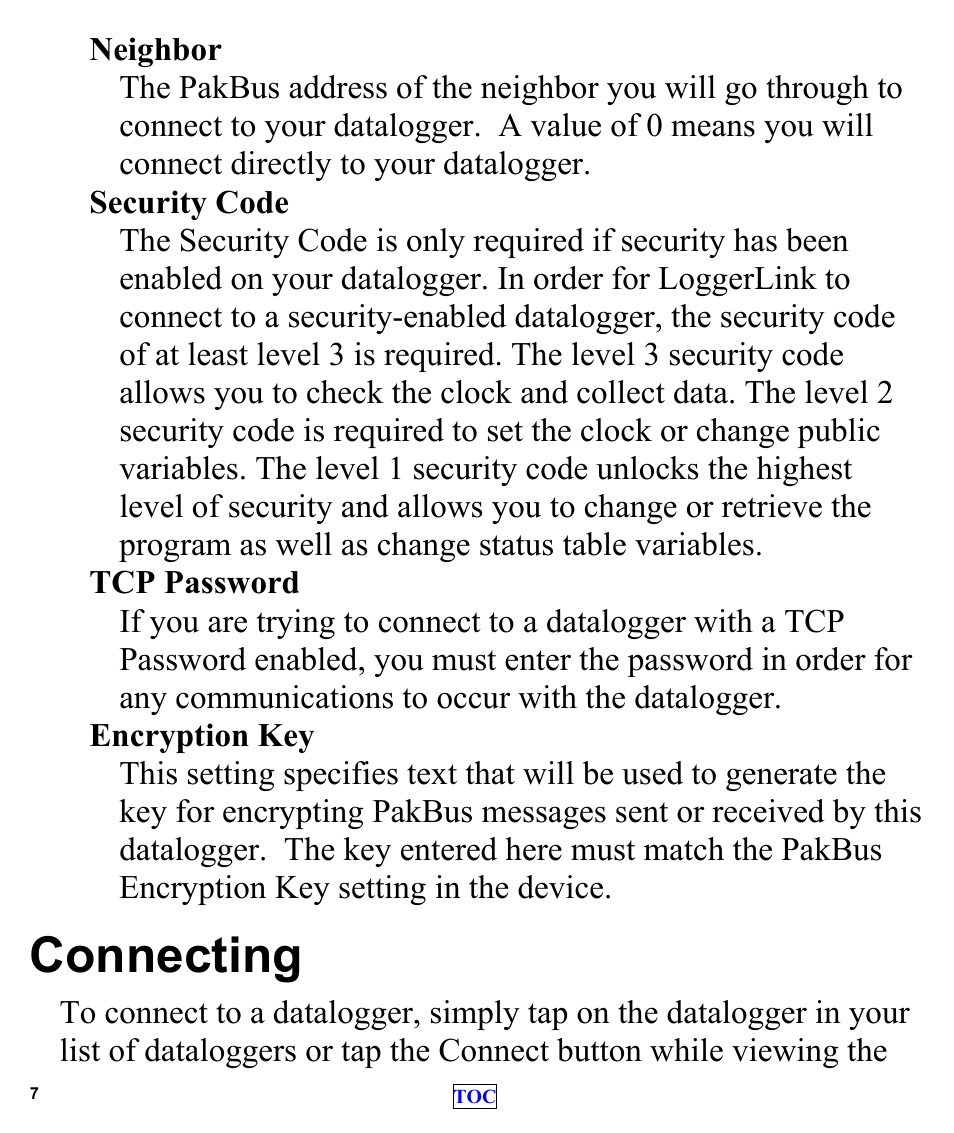 Connecting | Campbell Scientific LoggerLink Mobile App for iOS User Manual | Page 9 / 42