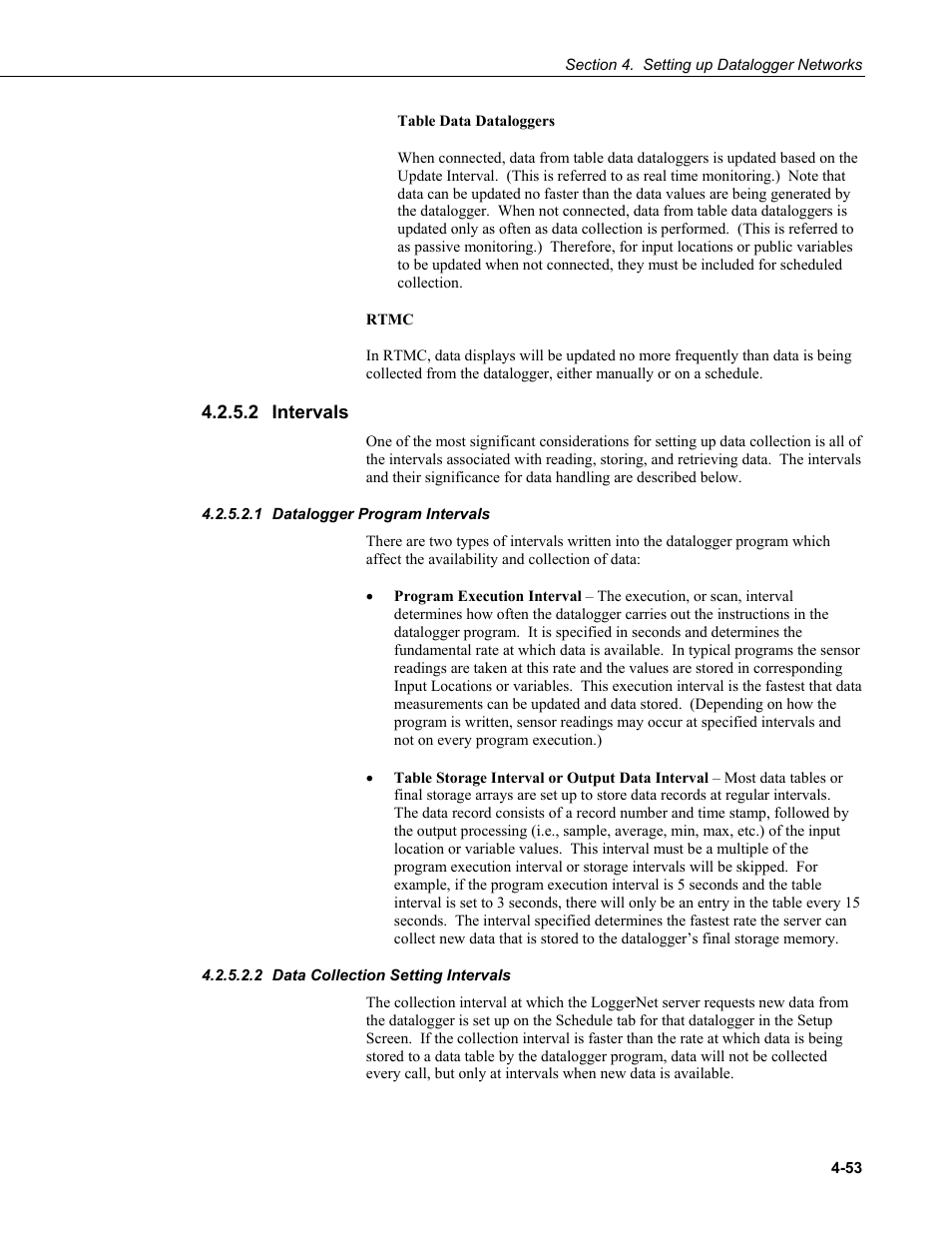 2 intervals, 1 datalogger program intervals, 2 data collection setting intervals | Intervals -53, Datalogger program intervals -53, Data collection setting intervals -53 | Campbell Scientific LoggerNet Datalogger Support Software User Manual | Page 109 / 580