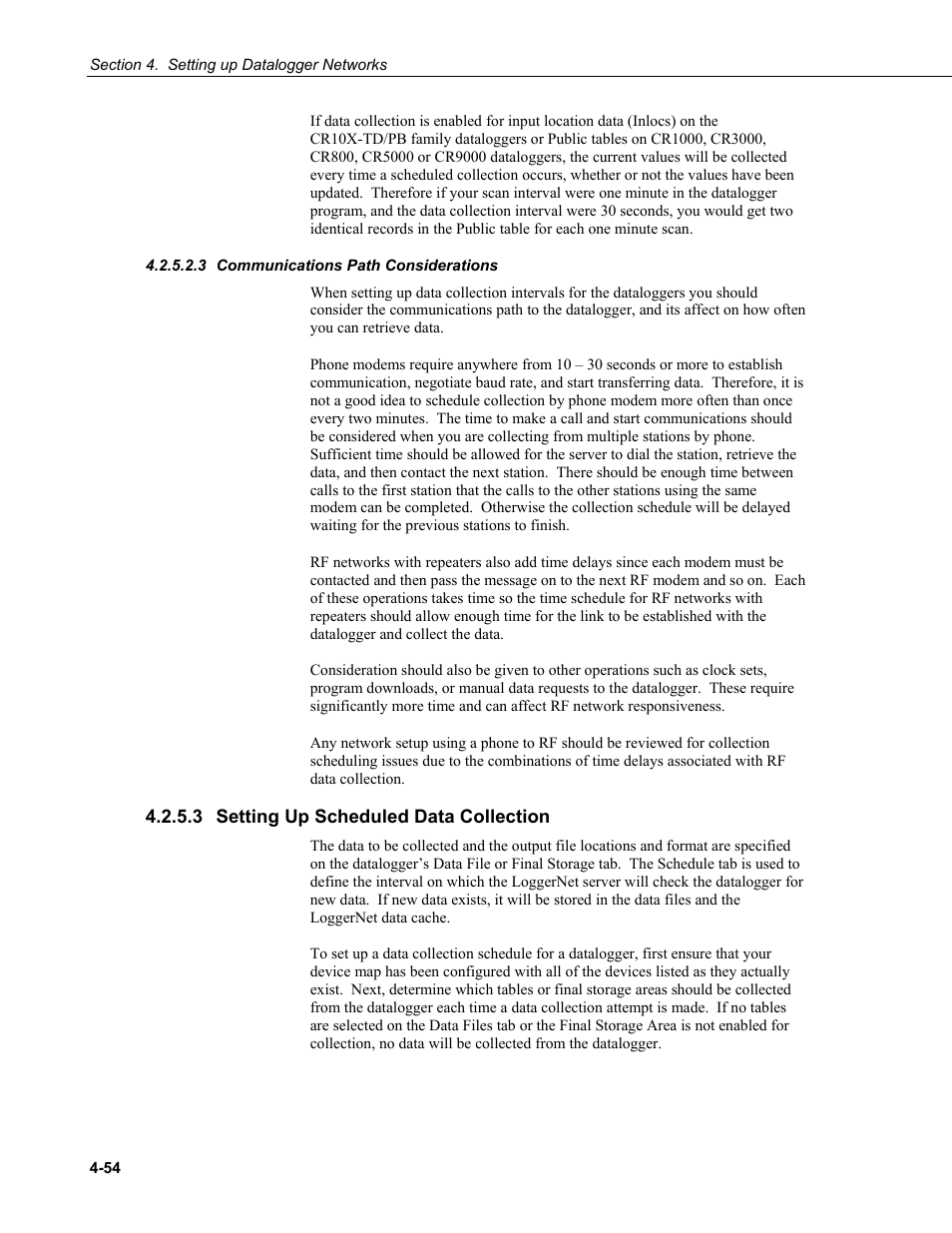 3 communications path considerations, 3 setting up scheduled data collection, Communications path considerations -54 | Setting up scheduled data collection -54 | Campbell Scientific LoggerNet Datalogger Support Software User Manual | Page 110 / 580