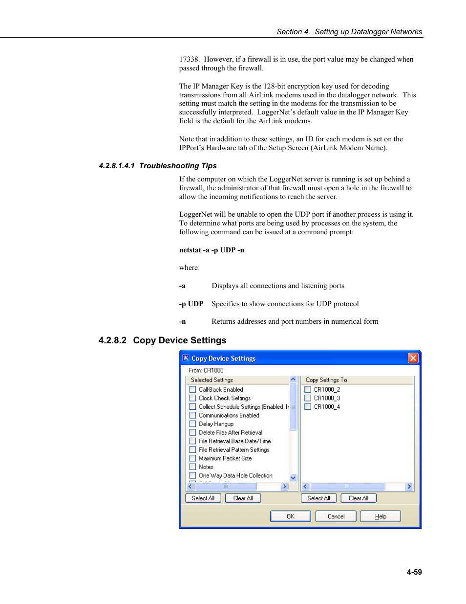 1 troubleshooting tips, 2 copy device settings, Copy device settings -59 | Campbell Scientific LoggerNet Datalogger Support Software User Manual | Page 115 / 580