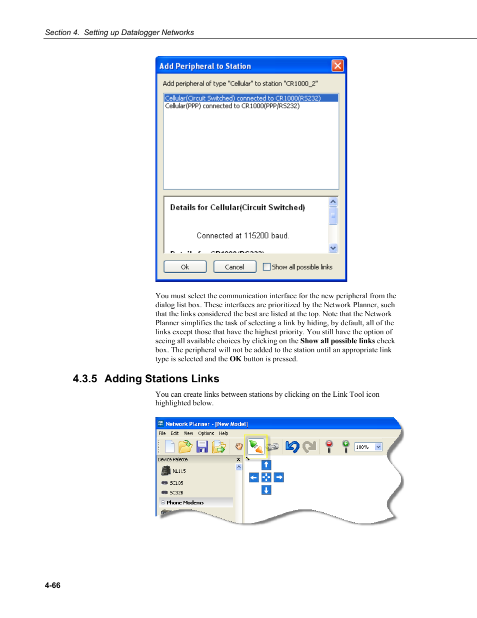 5 adding stations links, Adding stations links -66 | Campbell Scientific LoggerNet Datalogger Support Software User Manual | Page 122 / 580