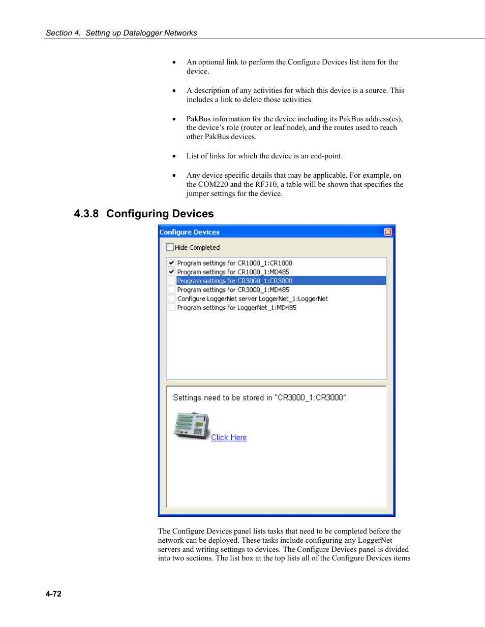 8 configuring devices, Configuring devices -72 | Campbell Scientific LoggerNet Datalogger Support Software User Manual | Page 128 / 580