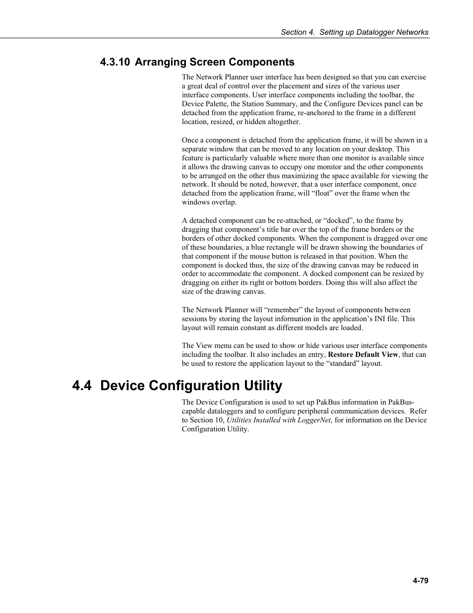 10 arranging screen components, 4 device configuration utility, Arranging screen components -79 | Device configuration utility -79 | Campbell Scientific LoggerNet Datalogger Support Software User Manual | Page 135 / 580