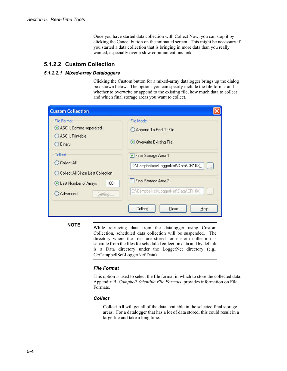 2 custom collection, 1 mixed-array dataloggers, Custom collection -4 | Mixed-array dataloggers -4 | Campbell Scientific LoggerNet Datalogger Support Software User Manual | Page 140 / 580