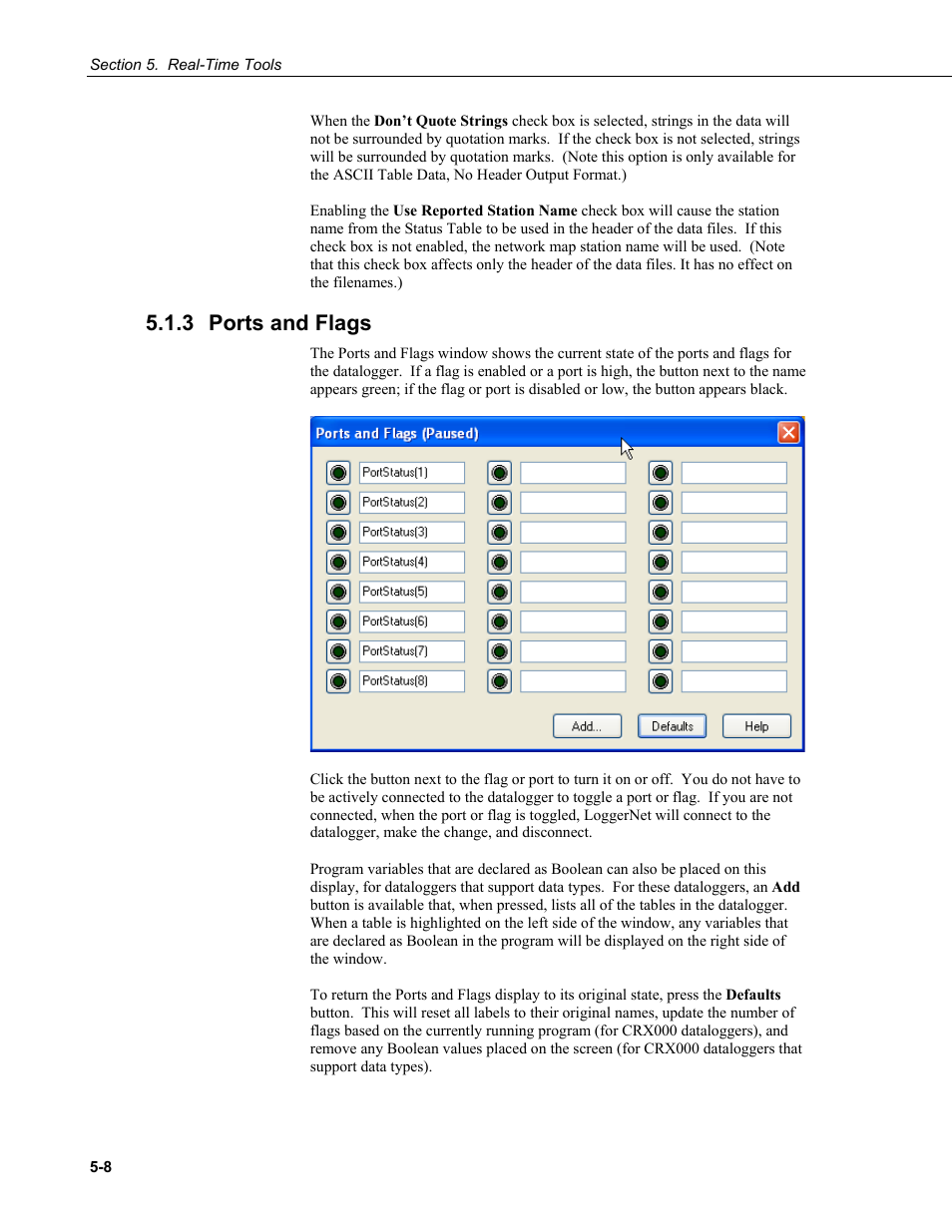 3 ports and flags, Ports and flags -8 | Campbell Scientific LoggerNet Datalogger Support Software User Manual | Page 144 / 580