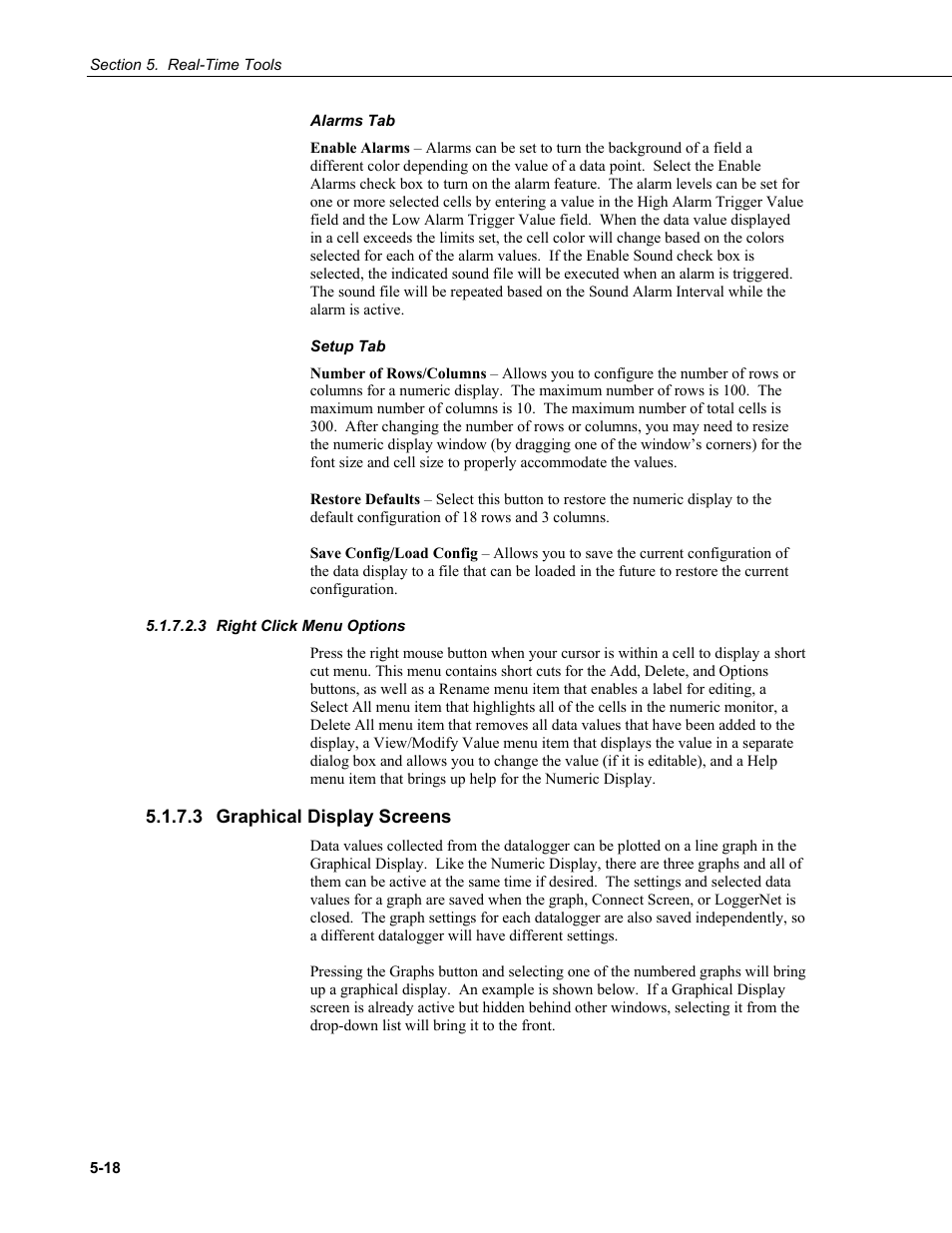 3 right click menu options, 3 graphical display screens, Right click menu options -18 | Graphical display screens -18 | Campbell Scientific LoggerNet Datalogger Support Software User Manual | Page 154 / 580