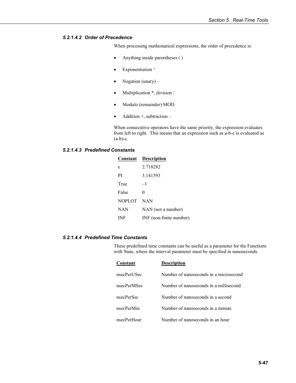 2 order of precedence, 3 predefined constants, 4 predefined time constants | Order of precedence -47, Predefined constants -47, Predefined time constants -47 | Campbell Scientific LoggerNet Datalogger Support Software User Manual | Page 183 / 580