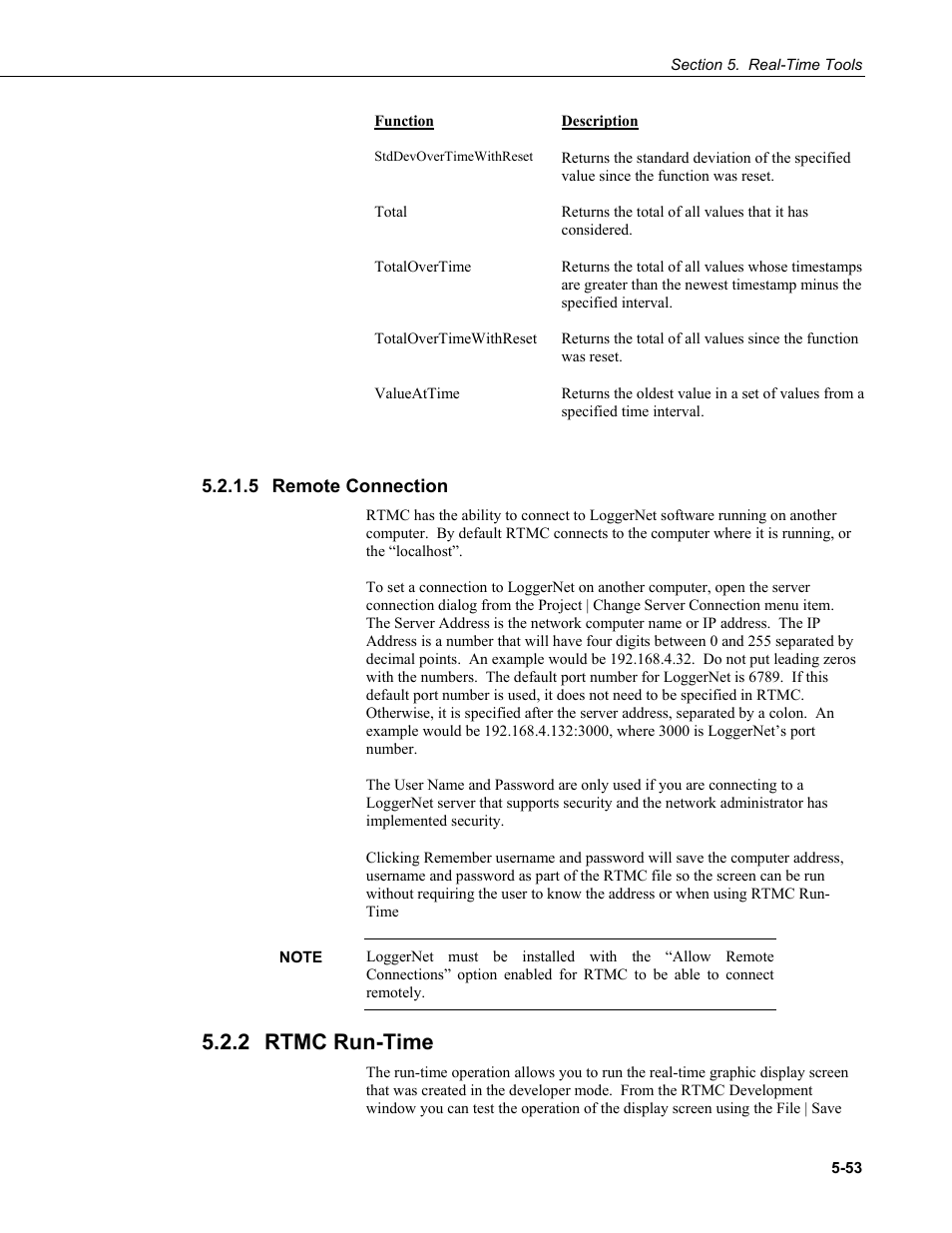 5 remote connection, 2 rtmc run-time, Remote connection -53 | Rtmc run-time -53 | Campbell Scientific LoggerNet Datalogger Support Software User Manual | Page 189 / 580