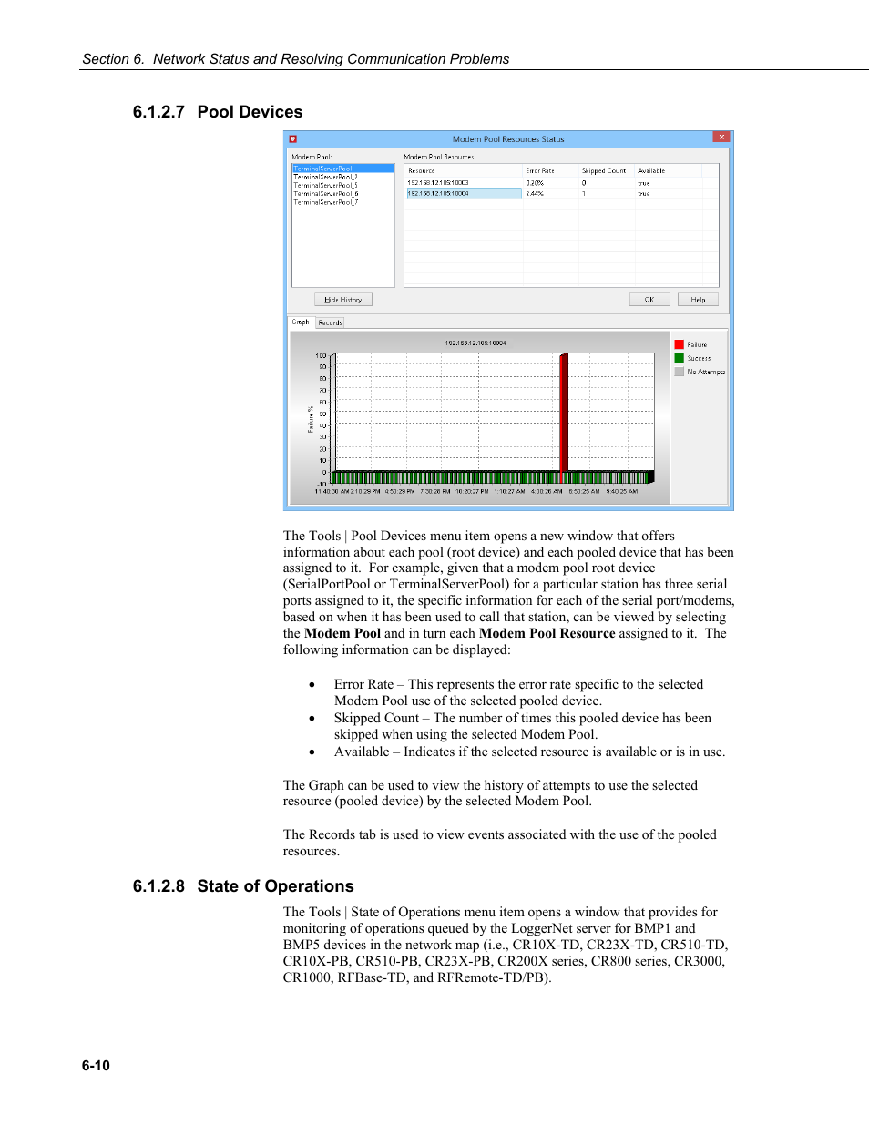 7 pool devices, 8 state of operations, Pool devices -10 | State of operations -10 | Campbell Scientific LoggerNet Datalogger Support Software User Manual | Page 200 / 580