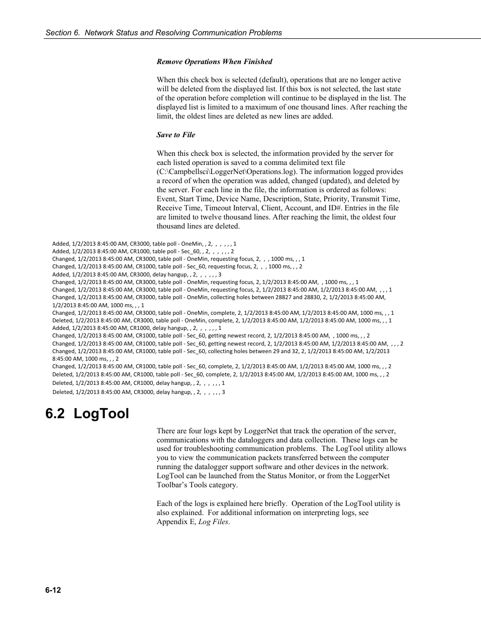Remove operations when finished, Save to file, 2 logtool | Logtool -12 | Campbell Scientific LoggerNet Datalogger Support Software User Manual | Page 202 / 580
