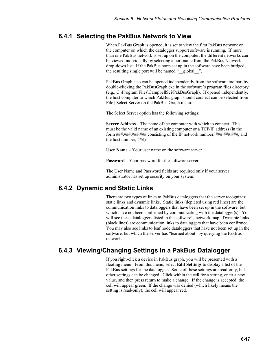 1 selecting the pakbus network to view, 2 dynamic and static links, 3 viewing/changing settings in a pakbus datalogger | Selecting the pakbus network to view -17, Dynamic and static links -17 | Campbell Scientific LoggerNet Datalogger Support Software User Manual | Page 207 / 580