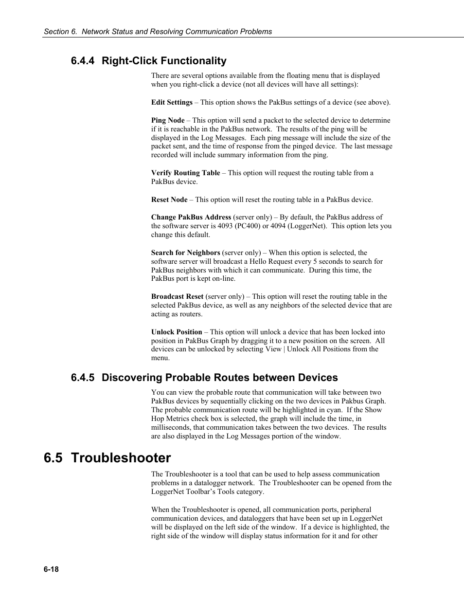 4 right-click functionality, 5 discovering probable routes between devices, 5 troubleshooter | Right-click functionality -18, Discovering probable routes between devices -18, Troubleshooter -18 | Campbell Scientific LoggerNet Datalogger Support Software User Manual | Page 208 / 580