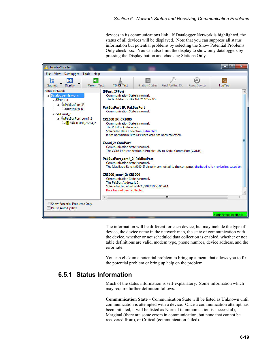 1 status information, Status information -19 | Campbell Scientific LoggerNet Datalogger Support Software User Manual | Page 209 / 580