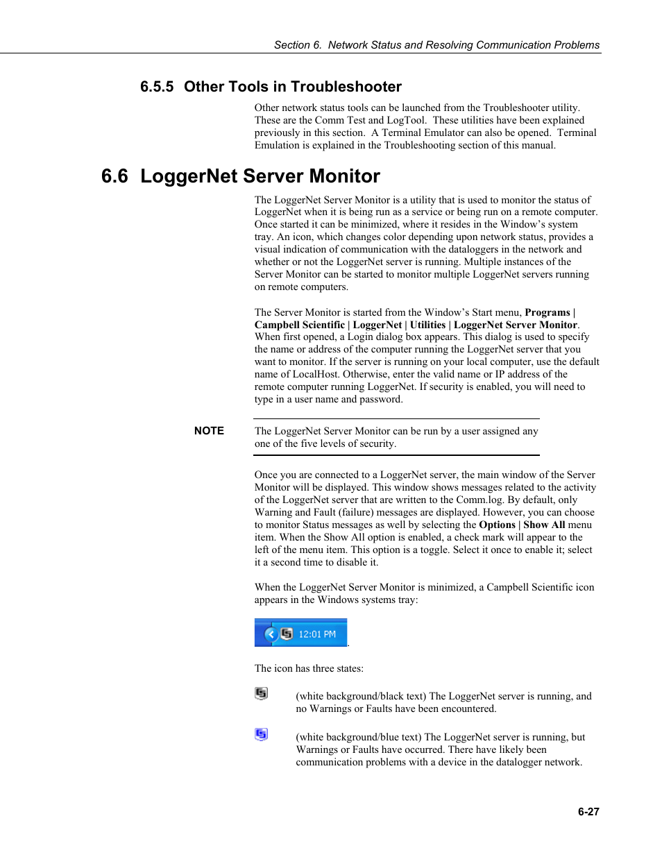 5 other tools in troubleshooter, 6 loggernet server monitor, Other tools in troubleshooter -27 | Loggernet server monitor -27 | Campbell Scientific LoggerNet Datalogger Support Software User Manual | Page 217 / 580