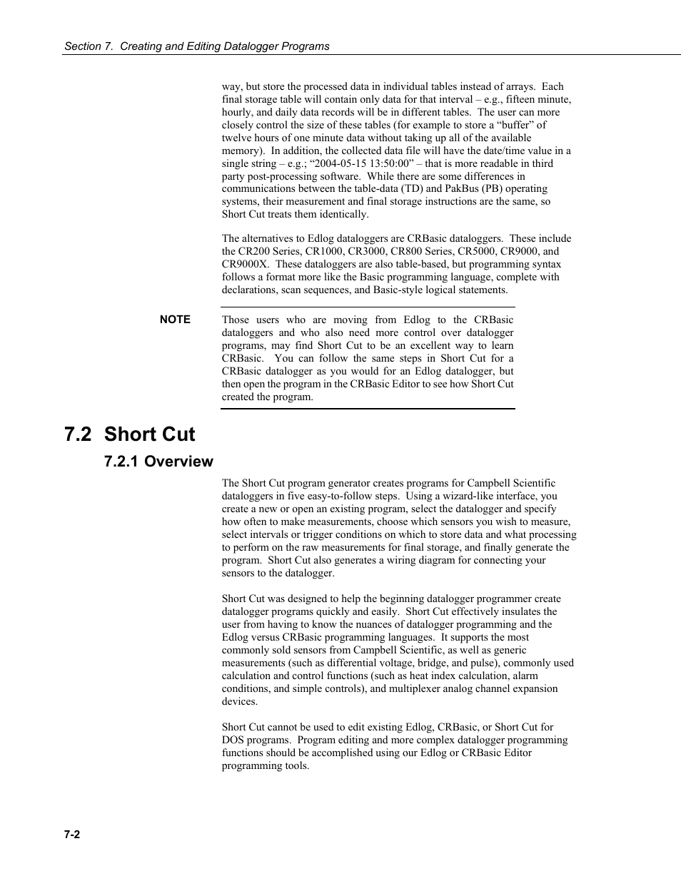 2 short cut, 1 overview, Short cut -2 | Overview -2 | Campbell Scientific LoggerNet Datalogger Support Software User Manual | Page 220 / 580