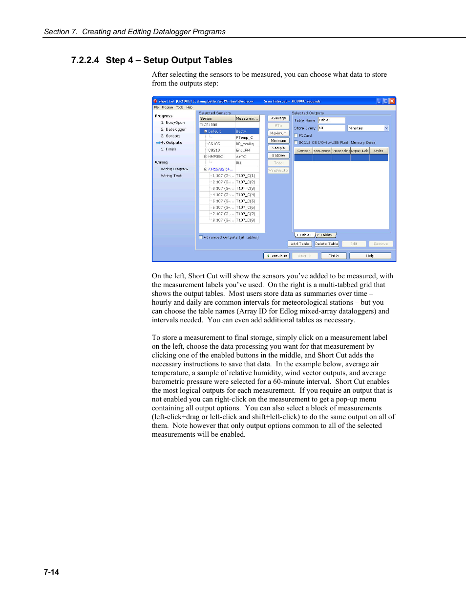 4 step 4 – setup output tables, Step 4 – setup output tables -14 | Campbell Scientific LoggerNet Datalogger Support Software User Manual | Page 232 / 580