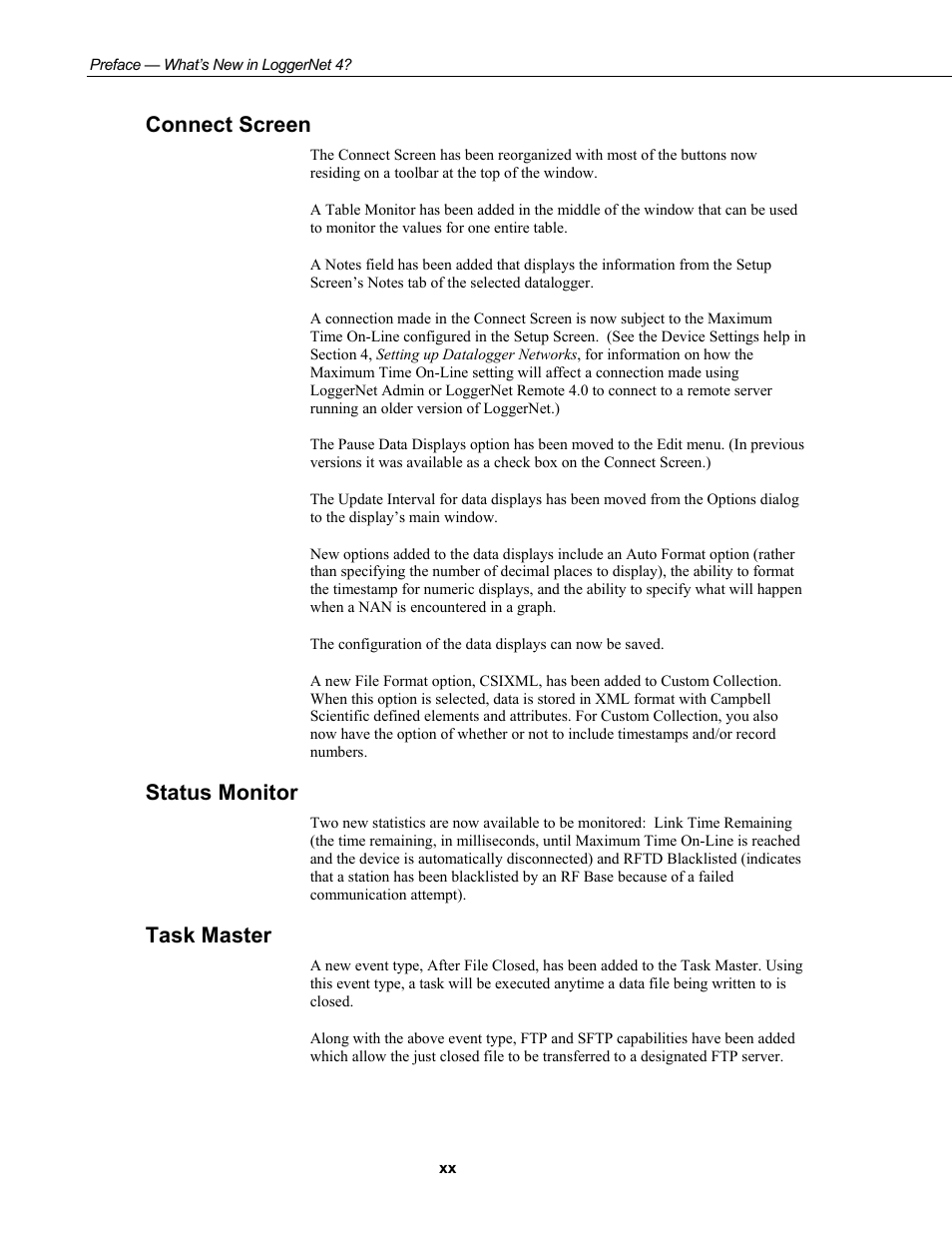 Connect screen, Status monitor, Task master | Campbell Scientific LoggerNet Datalogger Support Software User Manual | Page 24 / 580