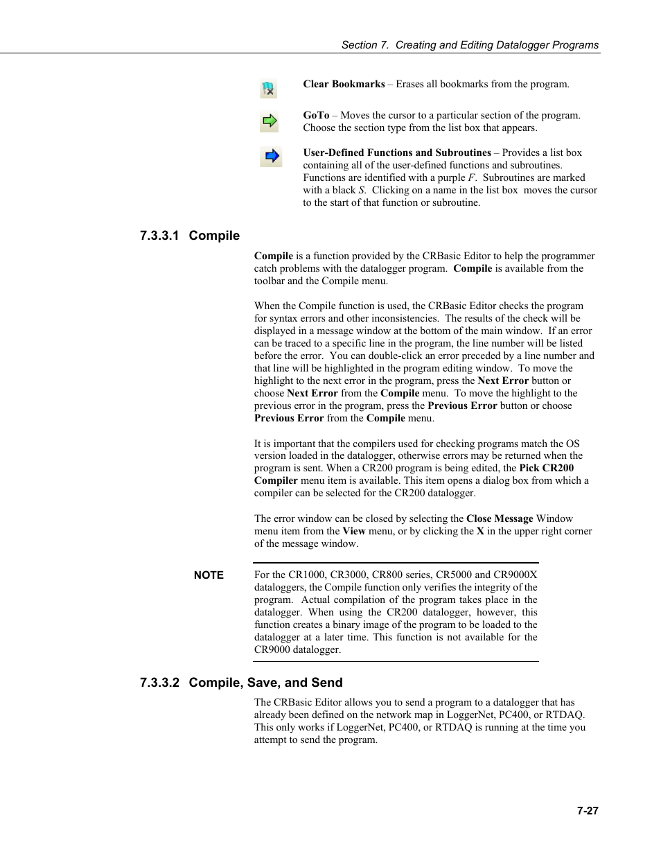 1 compile, 2 compile, save, and send, Compile -27 | Compile, save, and send -27 | Campbell Scientific LoggerNet Datalogger Support Software User Manual | Page 245 / 580