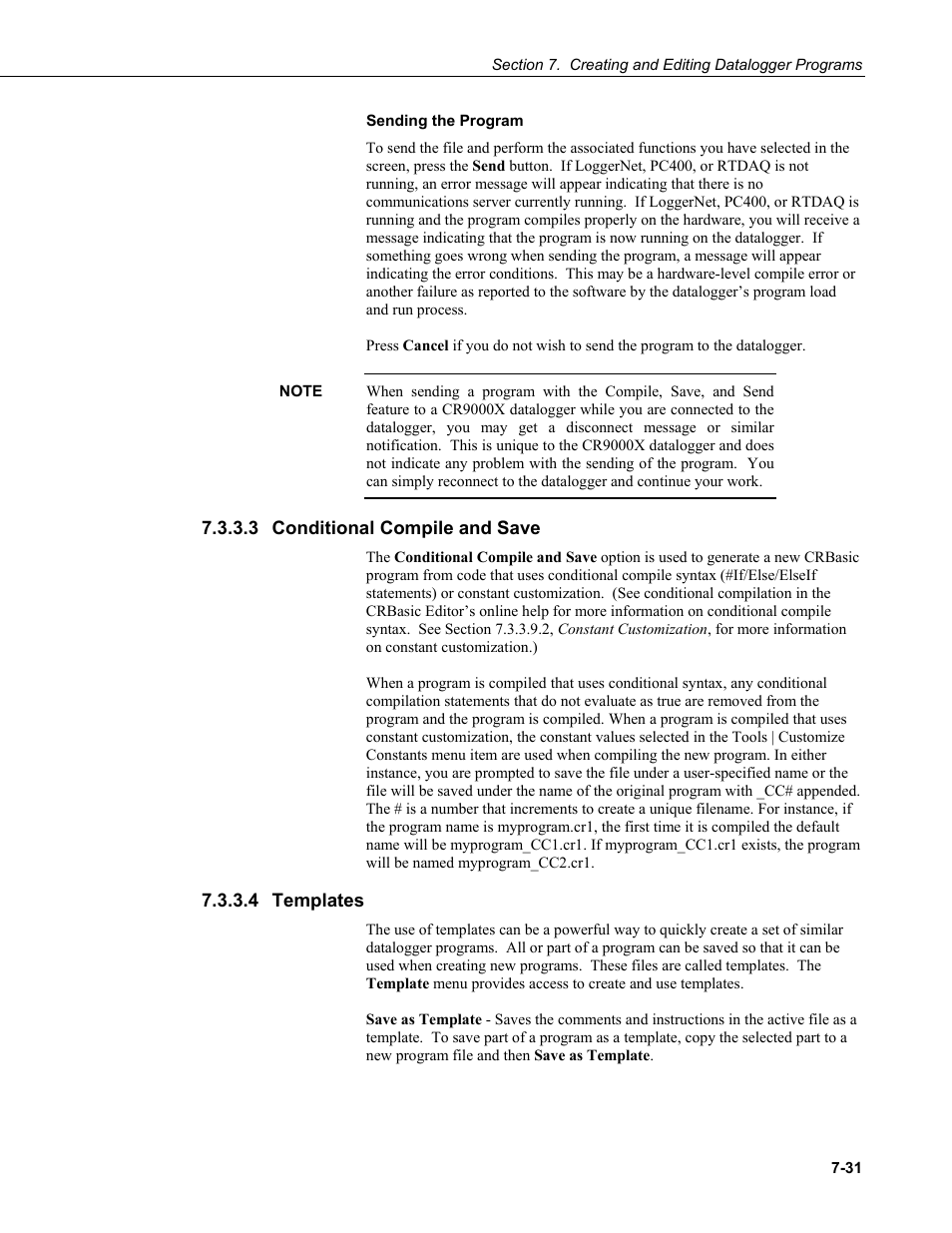 3 conditional compile and save, 4 templates, Conditional compile and save -31 | Templates -31 | Campbell Scientific LoggerNet Datalogger Support Software User Manual | Page 249 / 580