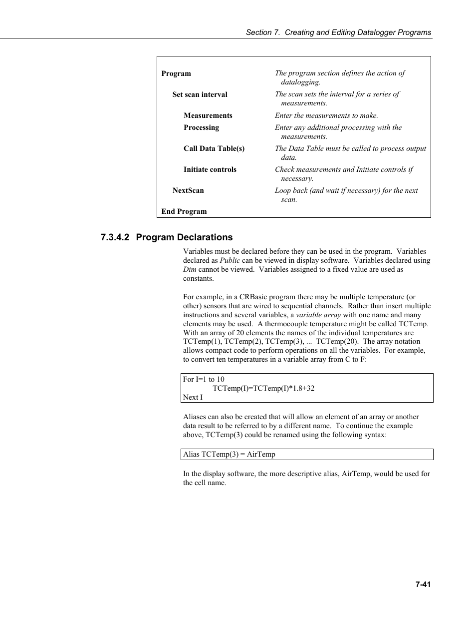 2 program declarations, Program declarations -41 | Campbell Scientific LoggerNet Datalogger Support Software User Manual | Page 259 / 580