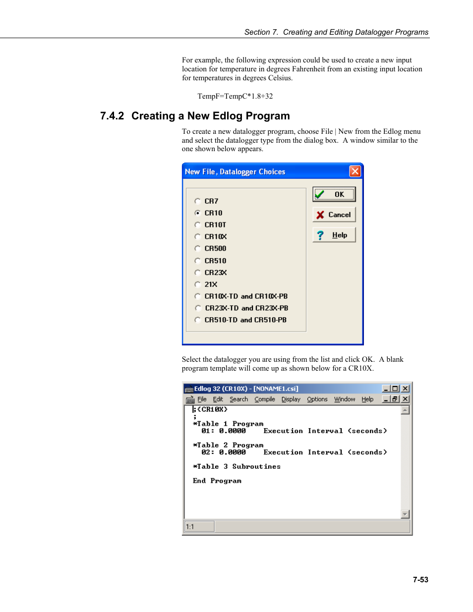 2 creating a new edlog program, Creating a new edlog program -53 | Campbell Scientific LoggerNet Datalogger Support Software User Manual | Page 271 / 580