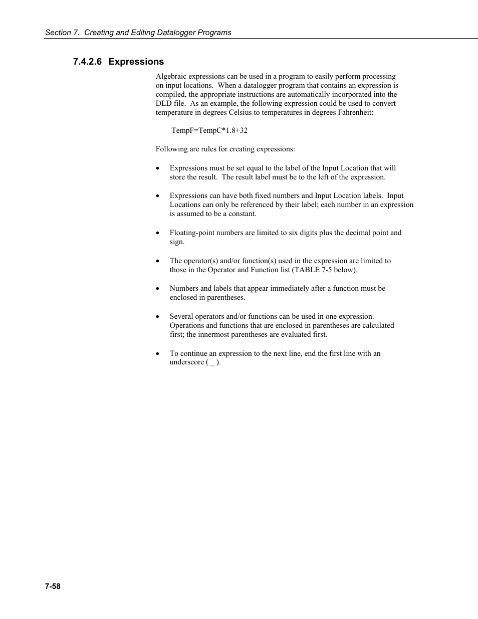 6 expressions, Expressions -58 | Campbell Scientific LoggerNet Datalogger Support Software User Manual | Page 276 / 580