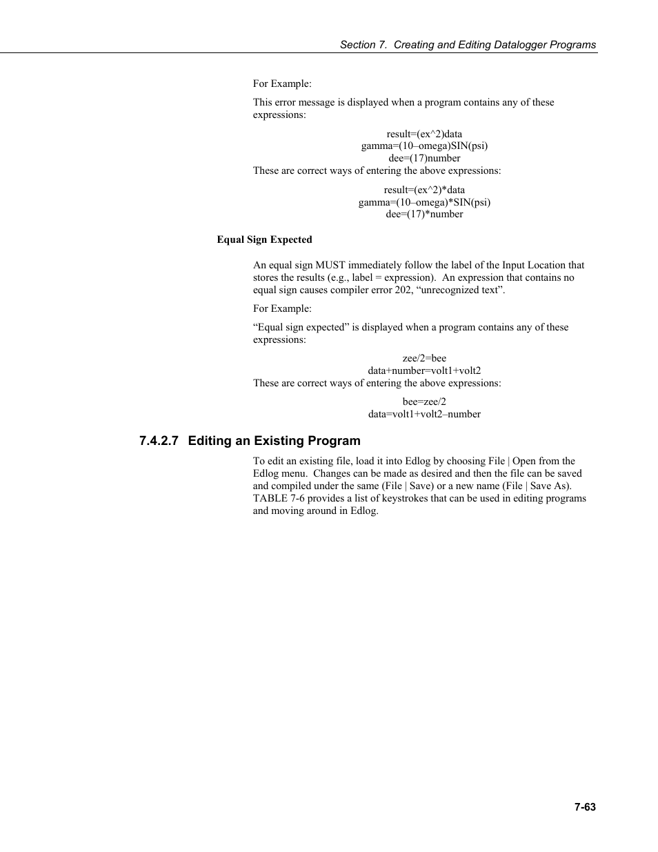 7 editing an existing program, Editing an existing program -63 | Campbell Scientific LoggerNet Datalogger Support Software User Manual | Page 281 / 580