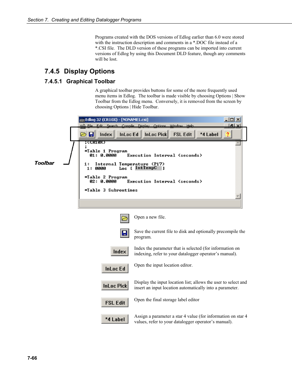 5 display options, 1 graphical toolbar, Display options -66 | Graphical toolbar -66 | Campbell Scientific LoggerNet Datalogger Support Software User Manual | Page 284 / 580