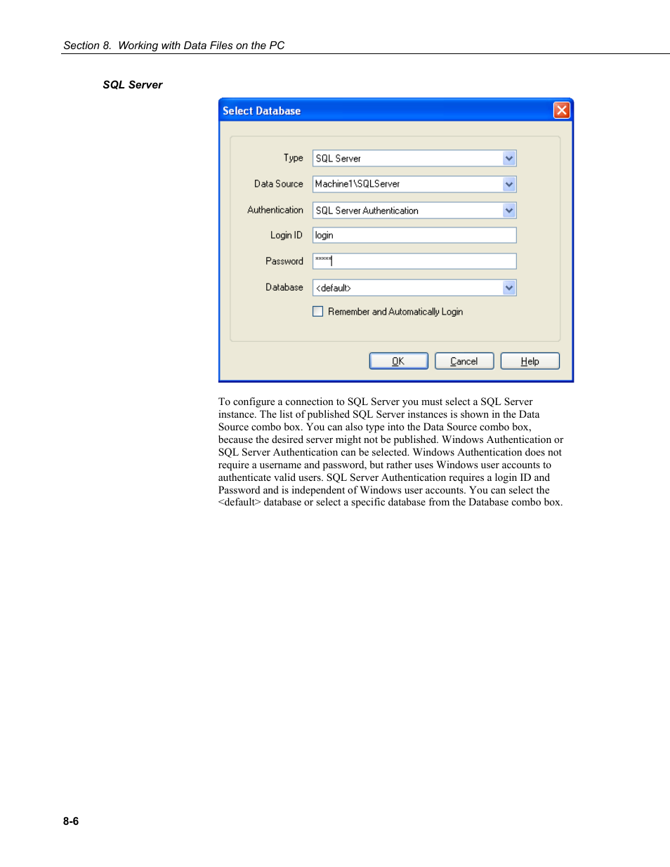 Sql server | Campbell Scientific LoggerNet Datalogger Support Software User Manual | Page 304 / 580