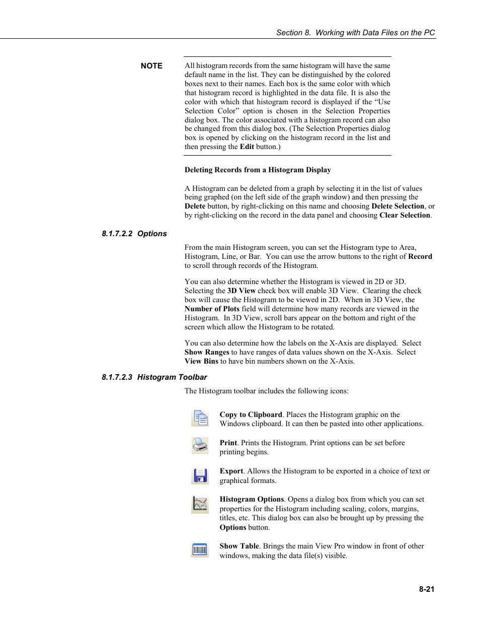 2 options, 3 histogram toolbar, Options -21 | Histogram toolbar -21 | Campbell Scientific LoggerNet Datalogger Support Software User Manual | Page 319 / 580
