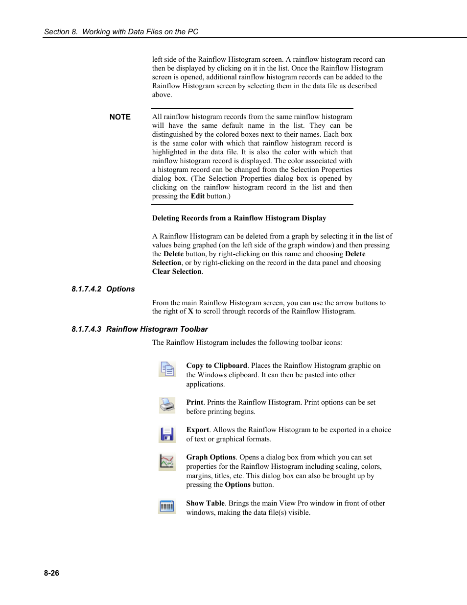 2 options, 3 rainflow histogram toolbar, Options -26 | Rainflow histogram toolbar -26 | Campbell Scientific LoggerNet Datalogger Support Software User Manual | Page 324 / 580