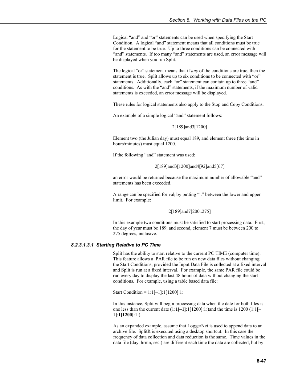 1 starting relative to pc time | Campbell Scientific LoggerNet Datalogger Support Software User Manual | Page 345 / 580
